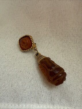 Gold-Tone Amber Drop Earring - Elegant Amber Brown Dangle